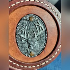 TOREL Top Grain Cowhide Coaster Dish with metal buck inlay